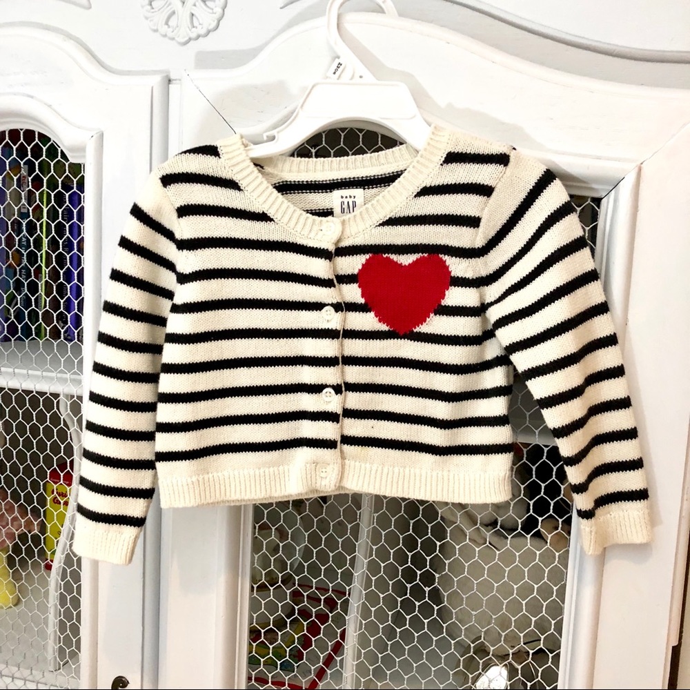 GAP Black and White Striped Kids Sweater with Red Heart